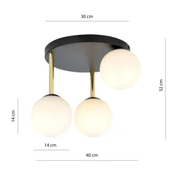 Deckenleuchten|Bürolampen*Emibig Deckenlampe Kugelschirme 3x E14 Schwarz Weiß Gold