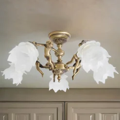 Metall Lampen|Messinglampen*Giovanni Battista Deckenlampe Messing 5-flmg in Bronze Putti