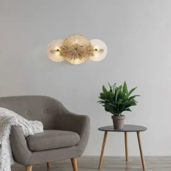 Glaslampen|Designerlampen*Searchlight Deckenlampe Metall Glas B: 40 cm in Messing Bernstein Klar