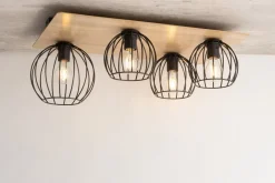 Sigma Deckenlampe Metall Holz E27 Schwarz Natur Retro innen< Deckenleuchten|Flurlampen