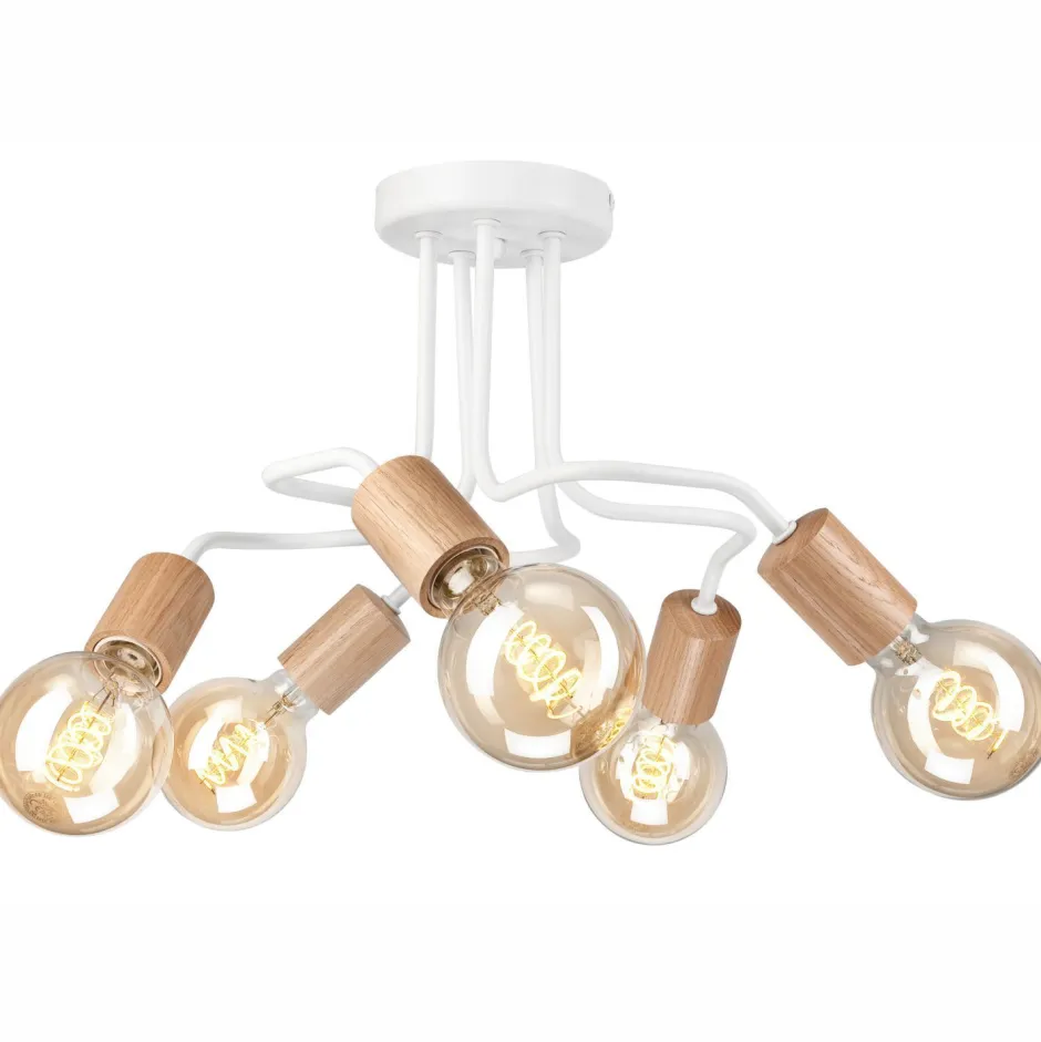 Deckenleuchten|Flurlampen*Lamkur Deckenlampe Metall Holz Weiß 5-flammig E27 B: 44 cm Retro