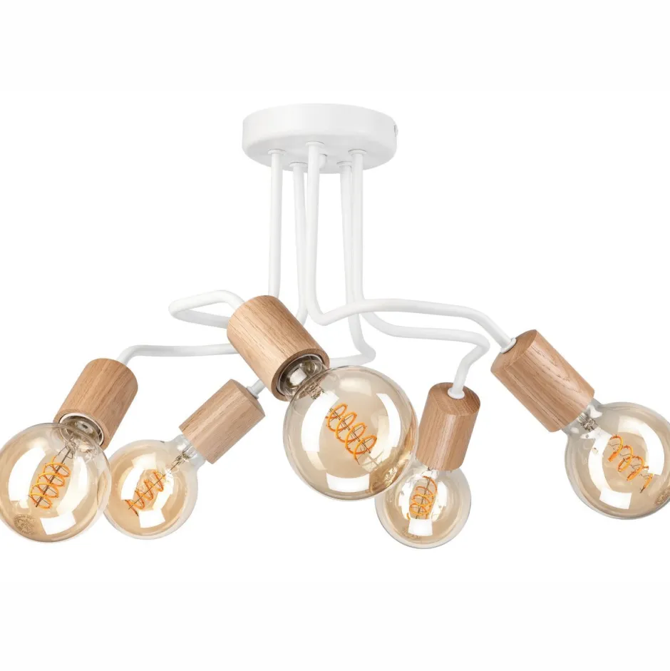Deckenleuchten|Flurlampen*Lamkur Deckenlampe Metall Holz Weiß 5-flammig E27 B: 44 cm Retro