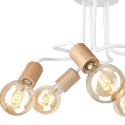 Deckenleuchten|Flurlampen*Lamkur Deckenlampe Metall Holz Weiß 5-flammig E27 B: 44 cm Retro