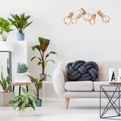 Deckenleuchten|Flurlampen*Lamkur Deckenlampe Metall Holz Weiß 5-flammig E27 B: 44 cm Retro