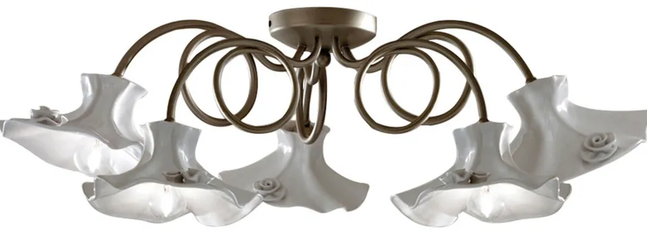 Wohnzimmerlampen|Keramiklampen*Ferroluce Deckenlampe Metall Keramik in Silber Weiß E14 5-flammig