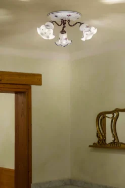 Ferroluce Deckenlampe Metall Keramik E14 3-flammig Landhaus Stil< Wohnzimmerlampen|Keramiklampen