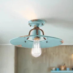 Rustikale Lampen|Vintage Lampen*Ferroluce Deckenlampe Metall Keramik E27 D: 40 cm rund Vintage