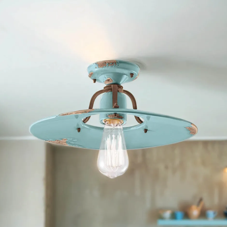 Rustikale Lampen|Vintage Lampen*Ferroluce Deckenlampe Metall Keramik E27 D: 40 cm rund Vintage