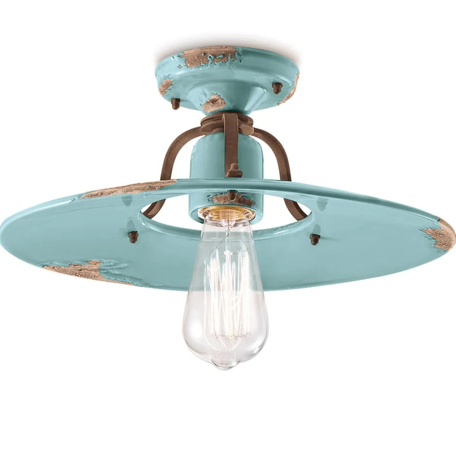 Rustikale Lampen|Vintage Lampen*Ferroluce Deckenlampe Metall Keramik E27 D: 40 cm rund Vintage