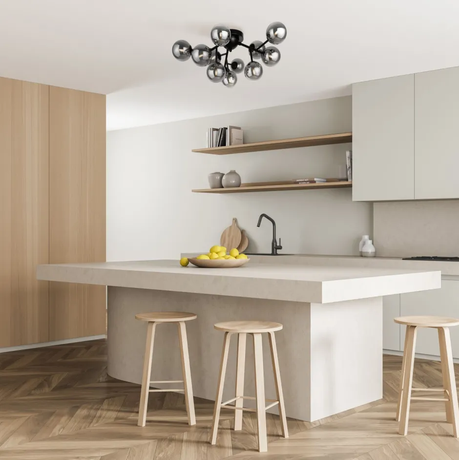 Deckenleuchten|Badezimmer Lampe*Maytoni Deckenlampe Metall Rauchglas B: 60 cm Schwarz G9 Modern