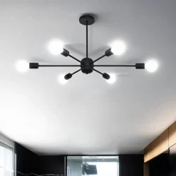 Sollux Deckenlampe Metall Retro 86,5 cm länglich 6-flammig< Wohnzimmerlampen|Deckenleuchten