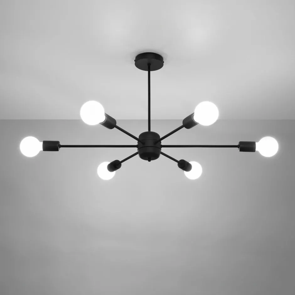 Sollux Deckenlampe Metall Retro 86,5 cm länglich 6-flammig< Wohnzimmerlampen|Deckenleuchten