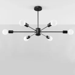 Sollux Deckenlampe Metall Retro 86,5 cm länglich 6-flammig< Wohnzimmerlampen|Deckenleuchten