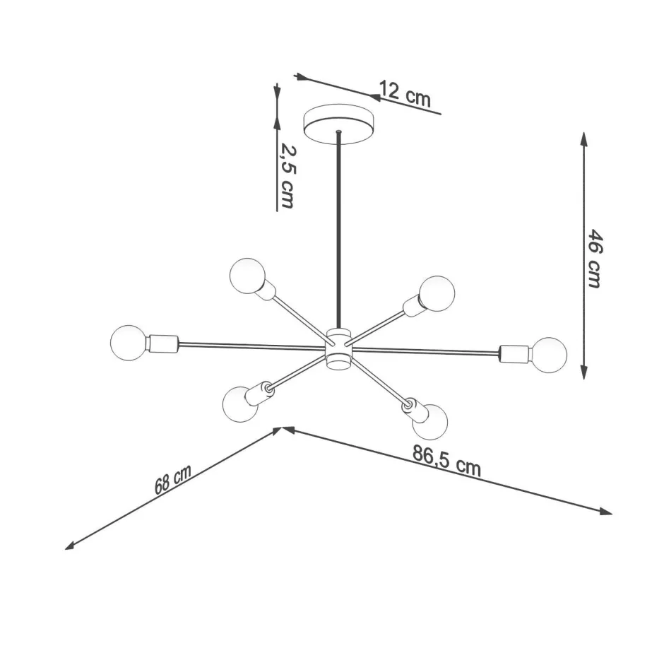 Sollux Deckenlampe Metall Retro 86,5 cm länglich 6-flammig< Wohnzimmerlampen|Deckenleuchten