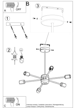 Sollux Deckenlampe Metall Retro 86,5 cm länglich 6-flammig< Wohnzimmerlampen|Deckenleuchten