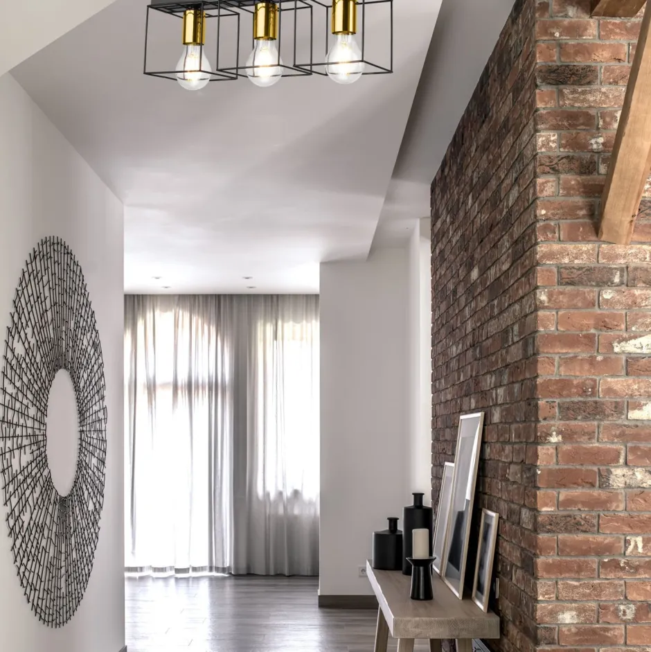 Deckenleuchten|Flurlampen*Lamkur Deckenlampe Metall Schwarz Gold 3-flammig E27 50 cm lang