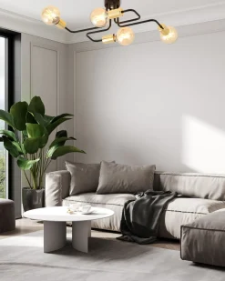 Emibig Deckenlampe Metall Schwarz Gold 4-flammig NIELS< Deckenleuchten|Flurlampen