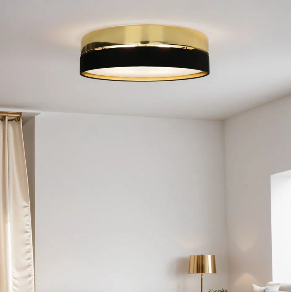 TK Lighting Deckenlampe Metall Stoff rund Ø 60 cm Schwarz Gold< Stofflampen|Moderne Lampen
