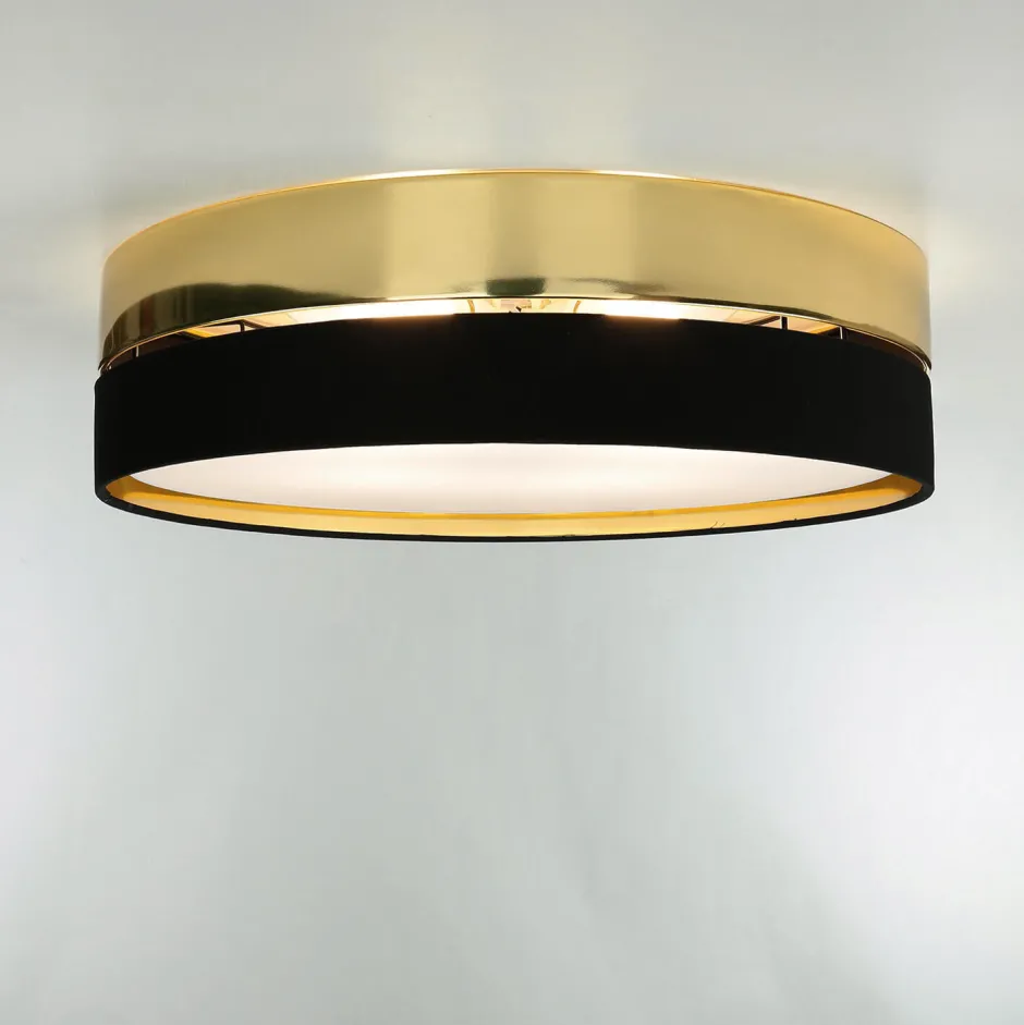 TK Lighting Deckenlampe Metall Stoff rund Ø 60 cm Schwarz Gold< Stofflampen|Moderne Lampen