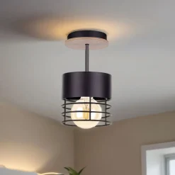 Keter Deckenlampe Modern Metall Holz Schwarz Ø12cm rund< Deckenleuchten|Flurlampen