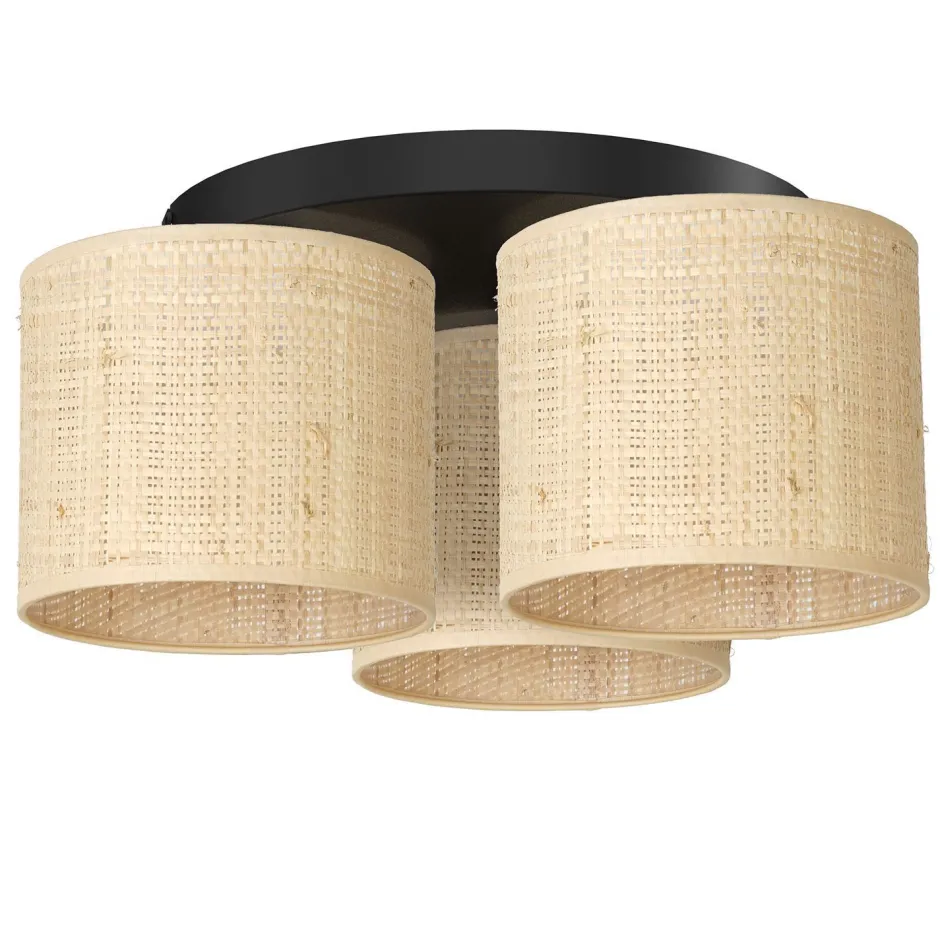 Deckenleuchten|Flurlampen*Luminex Deckenlampe Rattan Metall Ø45 cm E27 Loft Schwarz Natur