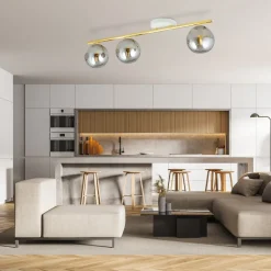 Deckenleuchten|Flurlampen*Emibig Deckenlampe Rauchglas Metall 80 cm 3-flammig E14