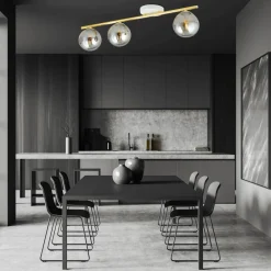 Deckenleuchten|Flurlampen*Emibig Deckenlampe Rauchglas Metall 80 cm 3-flammig E14