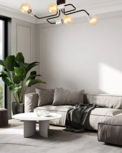 Deckenleuchten|Flurlampen*Emibig Deckenlampe Retro flach 4-flammig für E27 Schwarz Chrom