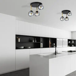 Deckenleuchten|Bürolampen*Emibig Deckenlampe rund Ø 40 cm E14 Schwarz Grau Gold Glas Metall