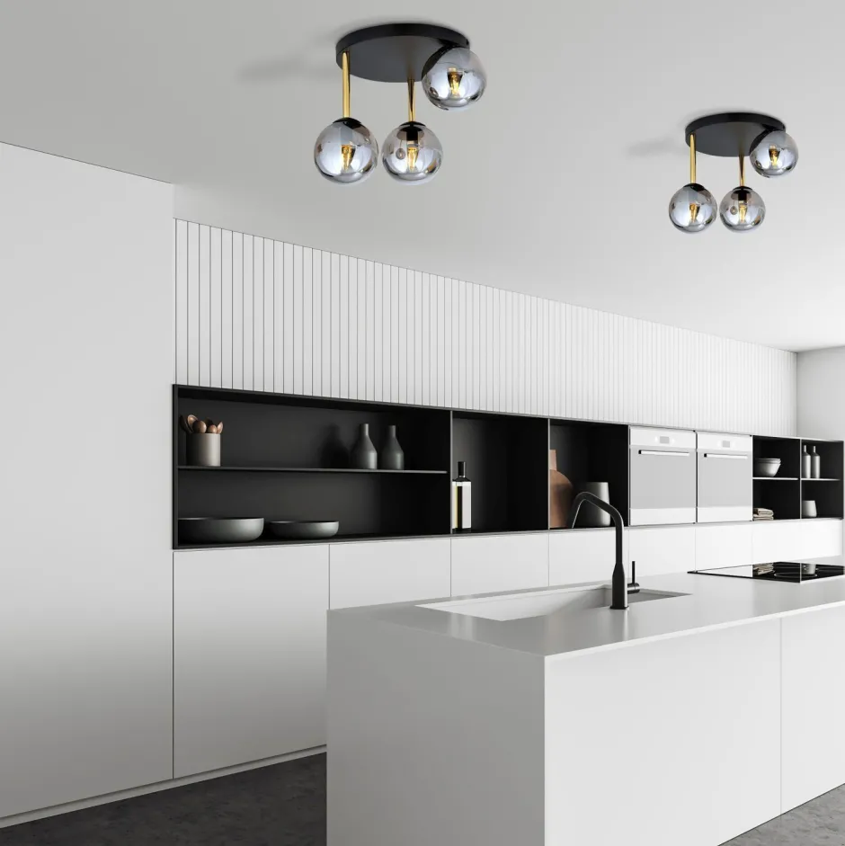 Deckenleuchten|Bürolampen*Emibig Deckenlampe rund Ø 40 cm E14 Schwarz Grau Gold Glas Metall