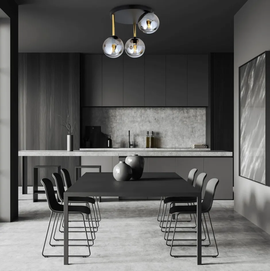 Deckenleuchten|Bürolampen*Emibig Deckenlampe rund Ø 40 cm E14 Schwarz Grau Gold Glas Metall