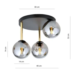 Deckenleuchten|Bürolampen*Emibig Deckenlampe rund Ø 40 cm E14 Schwarz Grau Gold Glas Metall