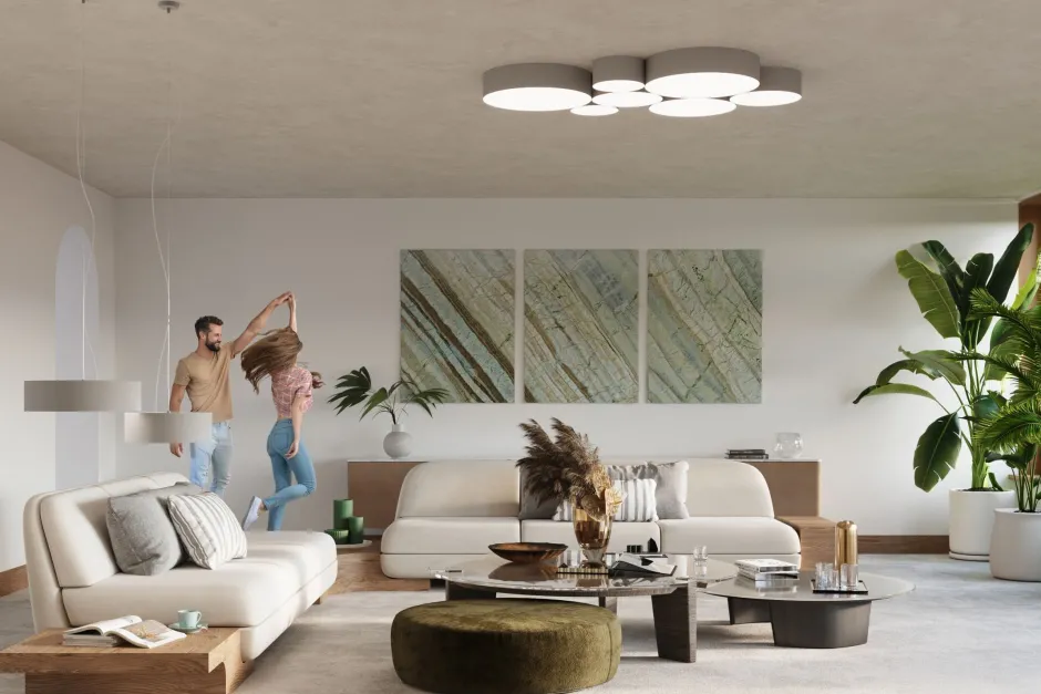 Deckenleuchten|Flurlampen*Sollux Deckenlampe rund Ø 55 cm Grau 4x E27 blendarm ATISS