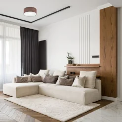 Deckenleuchten|Flurlampen*Lamkur Deckenlampe rund Ø 35 cm Modern Stoff blendarm Braun für E27