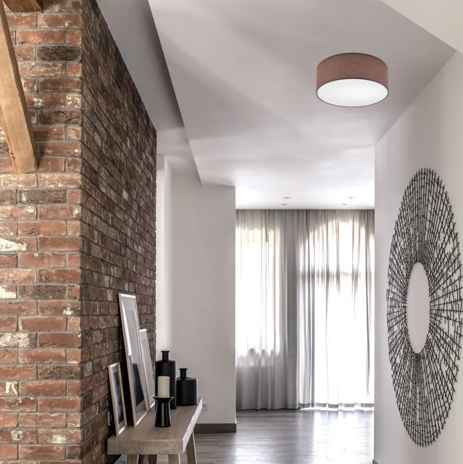 Deckenleuchten|Flurlampen*Lamkur Deckenlampe rund Ø 35 cm Modern Stoff blendarm Braun für E27