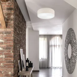 Lamkur Deckenlampe rund Ø 45 cm Modern Stoffschirm Creme 2x E27< Stofflampen|Esszimmer Lampen