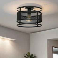 Luminex Deckenlampe rund 30 cm Schwarz Metall Mesh E27< Deckenleuchten|Flurlampen