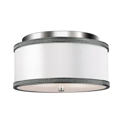Elstead Deckenlampe rund 33 cm Weiß Nickel E27 Seide Metall< Deckenleuchten|Flurlampen