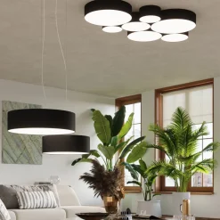 Sollux Deckenlampe rund flach Ø 55 cm blendarm 4x E27 Schwarz< Deckenleuchten|Flurlampen