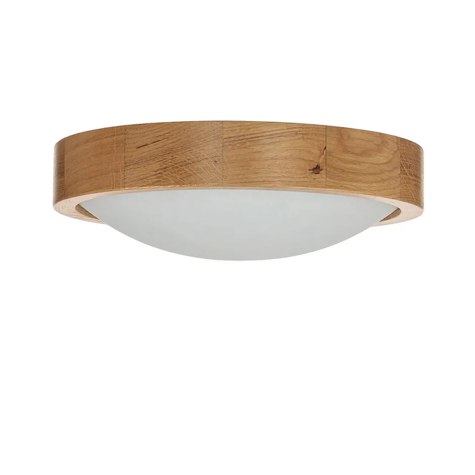 Lamkur Deckenlampe rund Holz Glas Schirm Ø27cm Wohnzimmer< Holzlampen|Moderne Lampen