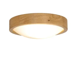 Lamkur Deckenlampe rund Holz Glas Schirm Ø27cm Wohnzimmer< Holzlampen|Moderne Lampen