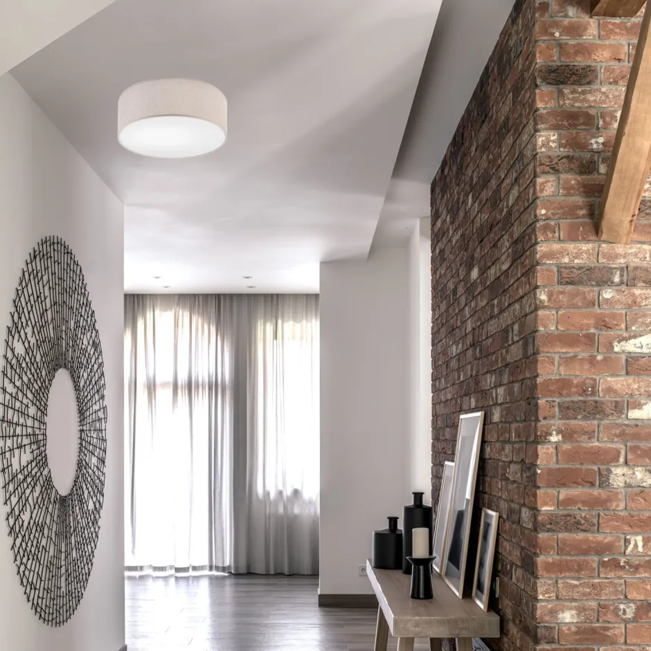 Lamkur Deckenlampe rund Stoff blendarm E27 Ø 35 cm flach WALTER< Deckenleuchten|Flurlampen