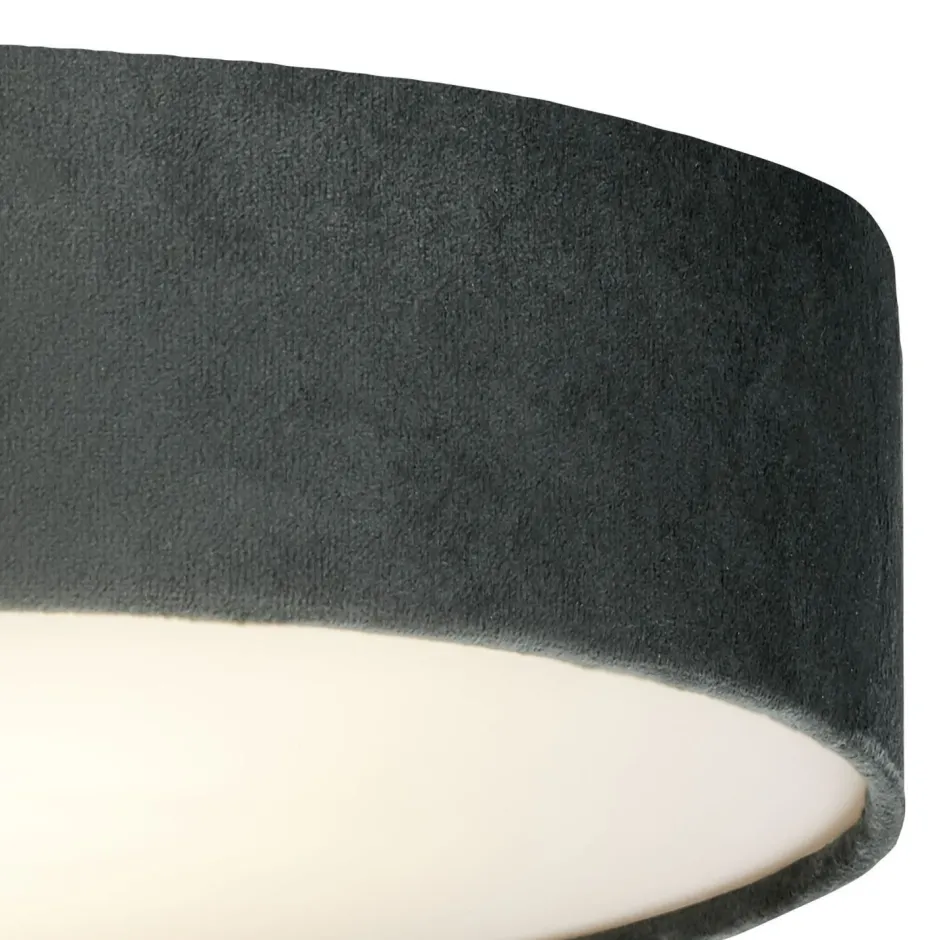 Searchlight Deckenlampe Samt Schirm rund Ø 38 cm klein Grau 2x E27< Deckenleuchten|Flurlampen