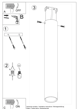 Küchenlampen|Moderne Lampen*Sollux Deckenlampe schmal Ø 6 cm H: 40 cm Metall Schwarz GU10