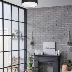 Lamkur Deckenlampe Schwarz Ø 45 cm rund flach blendarm 2x E27 Stoff< Deckenleuchten|Flurlampen