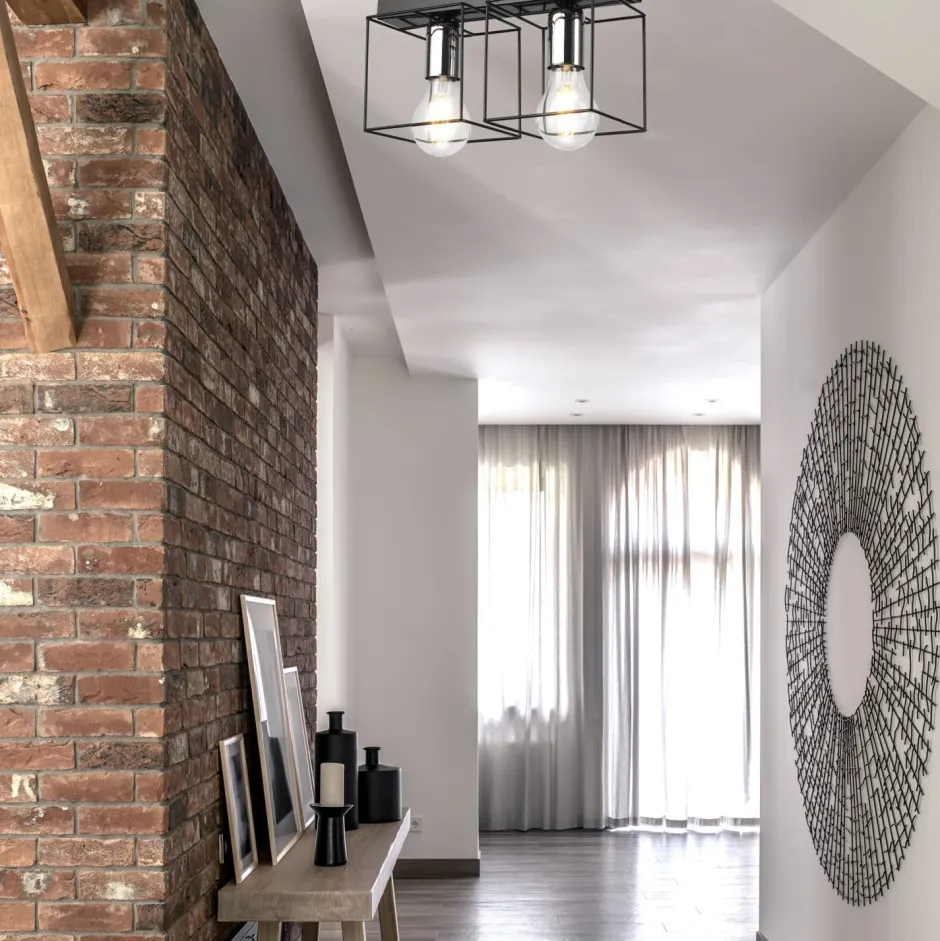 Deckenleuchten|Flurlampen*Lamkur Deckenlampe Schwarz Chrom 2-flammig E27 Metall Modern