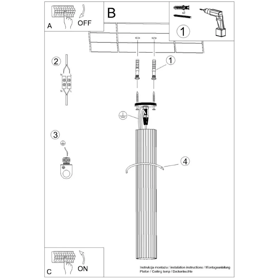 Wohnzimmerlampen|Küchenlampen*Sollux Deckenlampe Schwarz GU10 H: 60 cm Ø 6,5 cm schmal Aufputz
