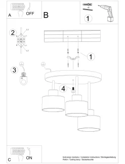 Sollux Deckenlampe Schwarz Metall 3-flammig Ø 32 cm E27< Deckenleuchten|Flurlampen