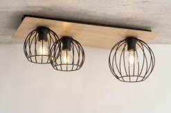 Holzlampen|Kugellampen*Sigma Deckenlampe Schwarz Natur E27 Holz Metall Retro