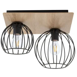 Deckenleuchten|Flurlampen*Sigma Deckenlampe Schwarz Natur E27 Holz Metall Junges Wohnen